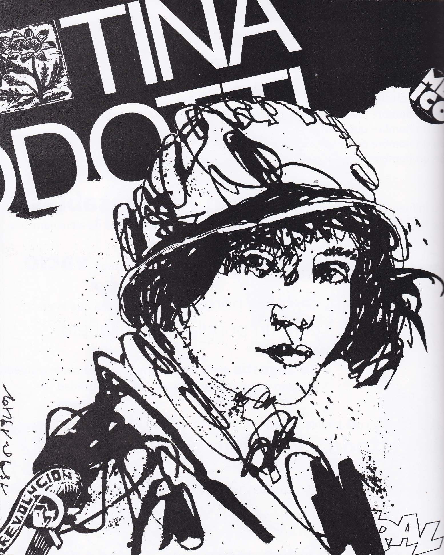 Retrato de Tina Modotti para el Suplemento Unicornio. Dibujo en tinta china