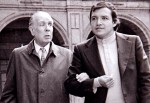 Borges y Capistrán en el edificio de San Ildefonso, poco antes de la grabación del programa Encuentros dirigido por Álvaro Gálvez y Fuentes, durante el primer viaje de Borges a México en 1971. Foto © Paulina Lavista.