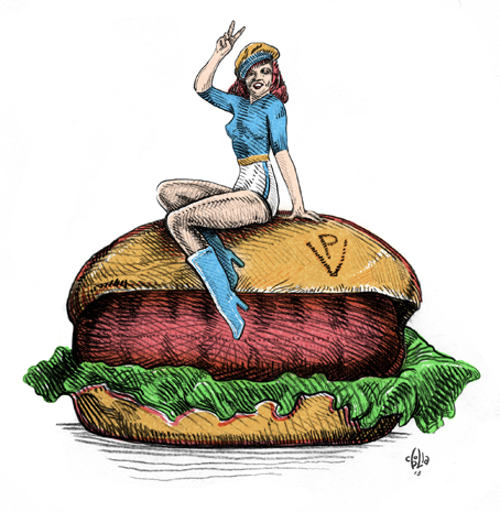 La pin up del choripán. Ilustración de Cebolla.