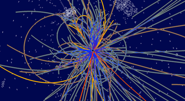 Simulación del bosón de Higgs en el detector de partículas CMS (Compact Muon Solenoid).