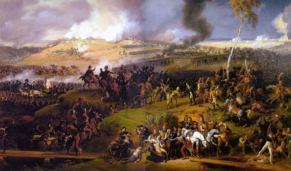 La batalla de Borodinó es uno de los principales acontecimientos históricos en torno a los cuales gira gran parte de Guerra y paz. Tuvo lugar el 7 de septiembre de 1812 y en ella tomaron parte más de 250 mil hombres, con cerca de 70 mil bajas; fue un hecho fundamental en el fallido intento de Napoleón por tomar Rusia. Pintura de Louis-François Lejeune, 1822.