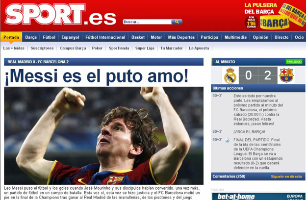 "Messi es el puto amo"... ¿Van a censurar al Sport?